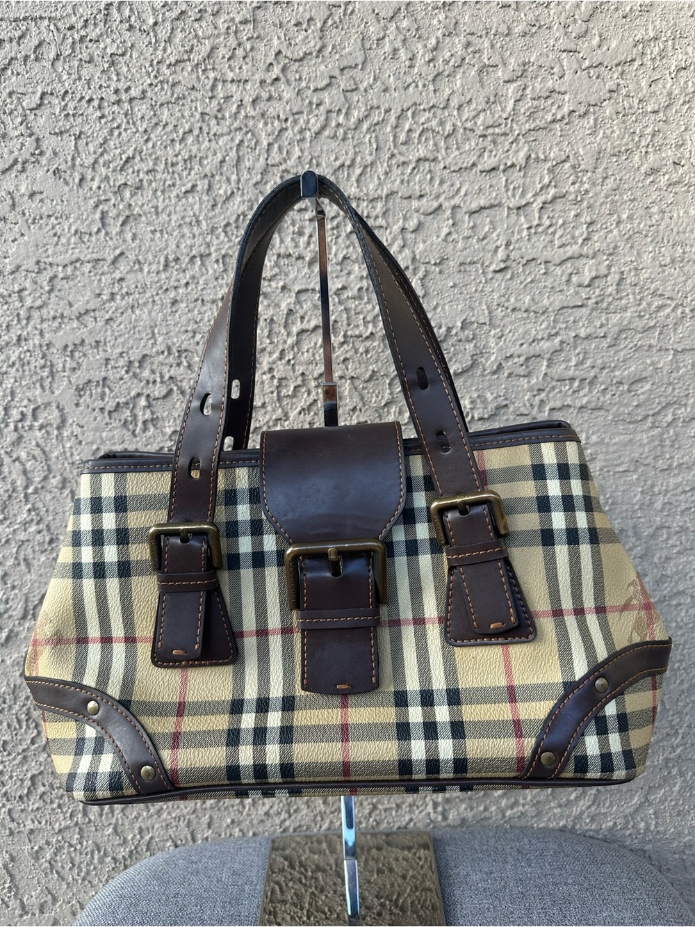 BURBERRY Classic Check Canvas Tote with Brown Leather Trim (1)
